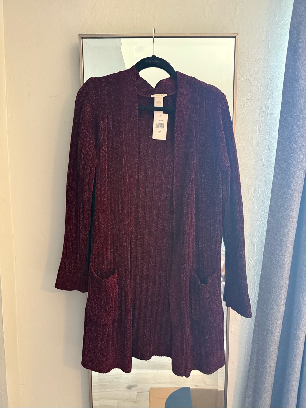 Matty M Burgundy Ribbed Open-Front Cardigan